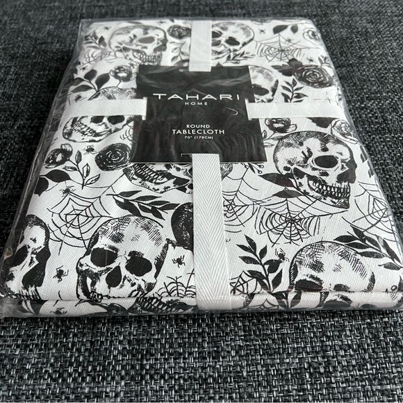 NWT Tahari 70” Round Skeleton Sketch Tablecloth - Picture 2 of 4